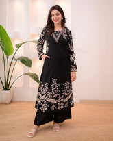 Black Cotton A Line Kurta Palazzo Set